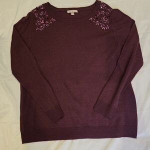 Roz & Ali Womens Scoop Neck Long Sleeve XL Purple Sweater